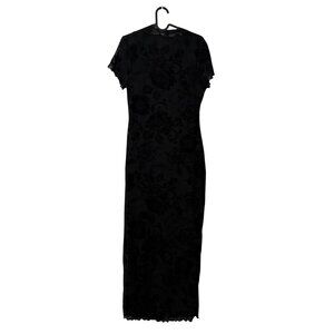 Blanc Clothing Black Sheer Flocked Floral Bodycon Maxi Dress Womens Size Large